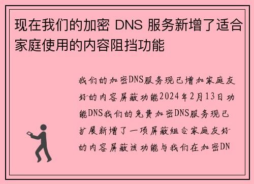 现在我们的加密 DNS 服务新增了适合家庭使用的内容阻挡功能 